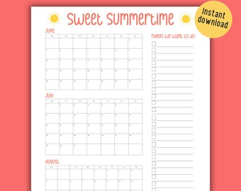 Summer Bucket List Calendar for Kids: Printable Fun Activities (18x24 PDF)