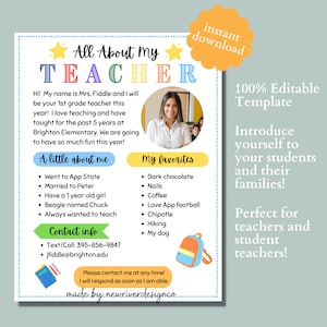 Meet the Teacher Printable, Get to Know Teacher Questionnaire, New ...