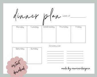Weekly Meal Plan Template, Weekly Menu Printable, Dinner Plan PDF, Meal ...