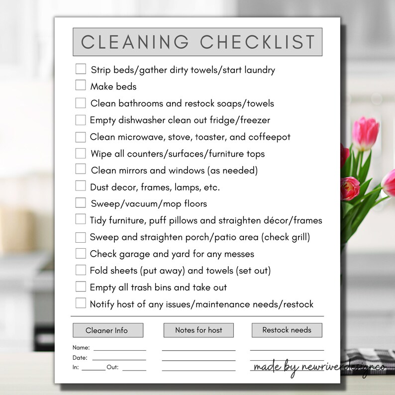 Editable Cleaning List Vacation Rental Cleaning Template Etsy
