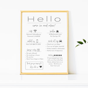 Welcome Sign for Airbnb Hosts, Vacation Rental Printable, Guest Arrival Poster, Beach House Rules, Wifi Password, Sign for VRBO Rental Home