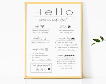 Airbnb Welcome Sign: Vacation Rental Guest Info (Digital Download)