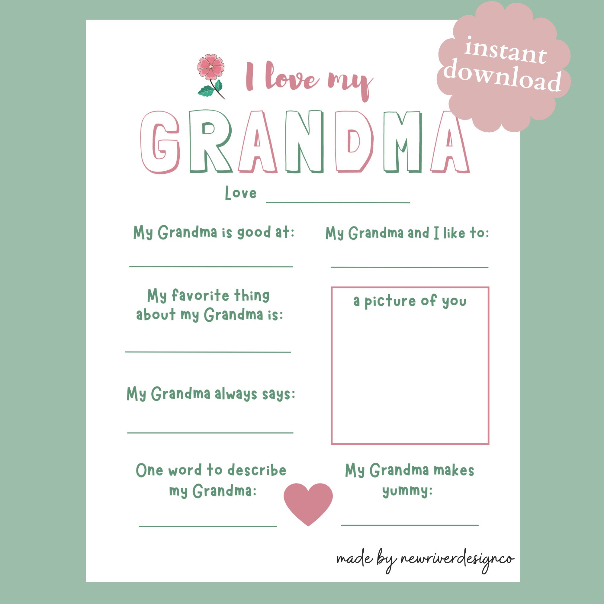 I Love My Grandma Printable Mother's Day Questionnaire - Etsy