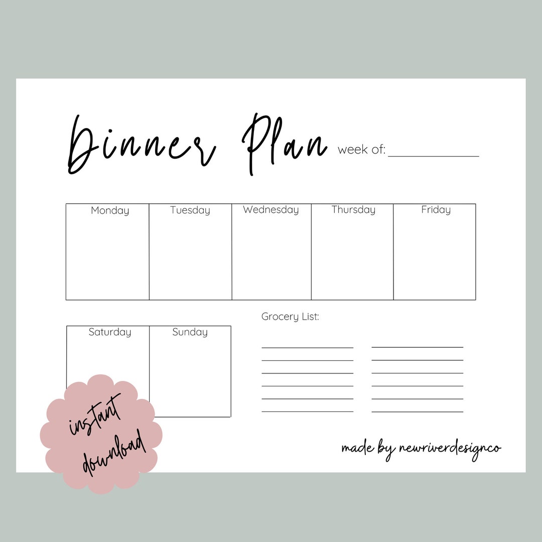 weekly-meal-plan-template-weekly-menu-printable-dinner-plan-pdf-meal-plan-with-grocery-list-printable-menu-plan-minimalist-dinner-plan-etsy