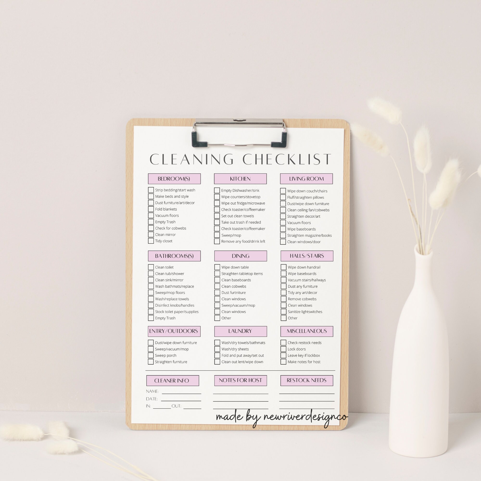 Airbnb Cleaning Checklist Housekeeping Template for Vacation Etsy