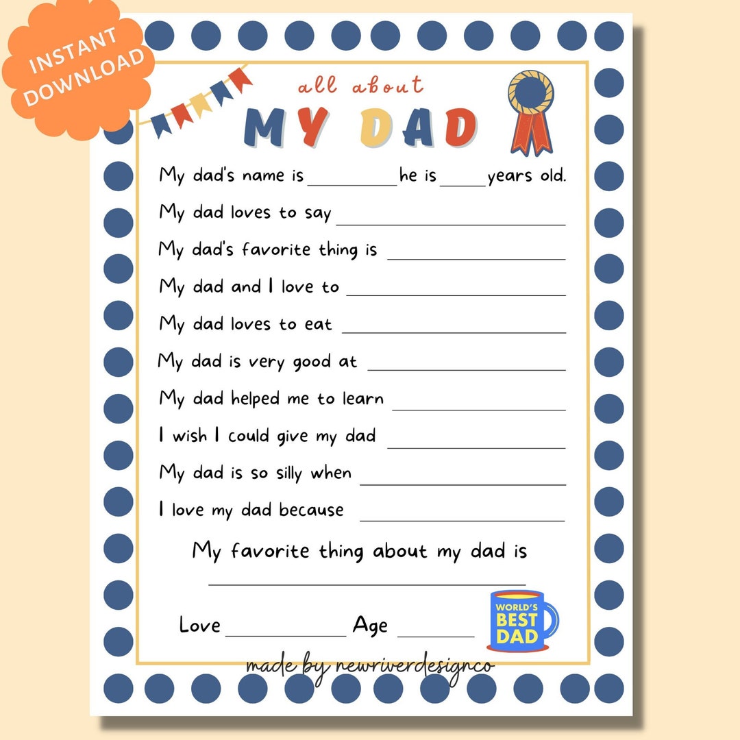 All About My Dad Printable, Father's Day Questionnaire, Father's Day ...