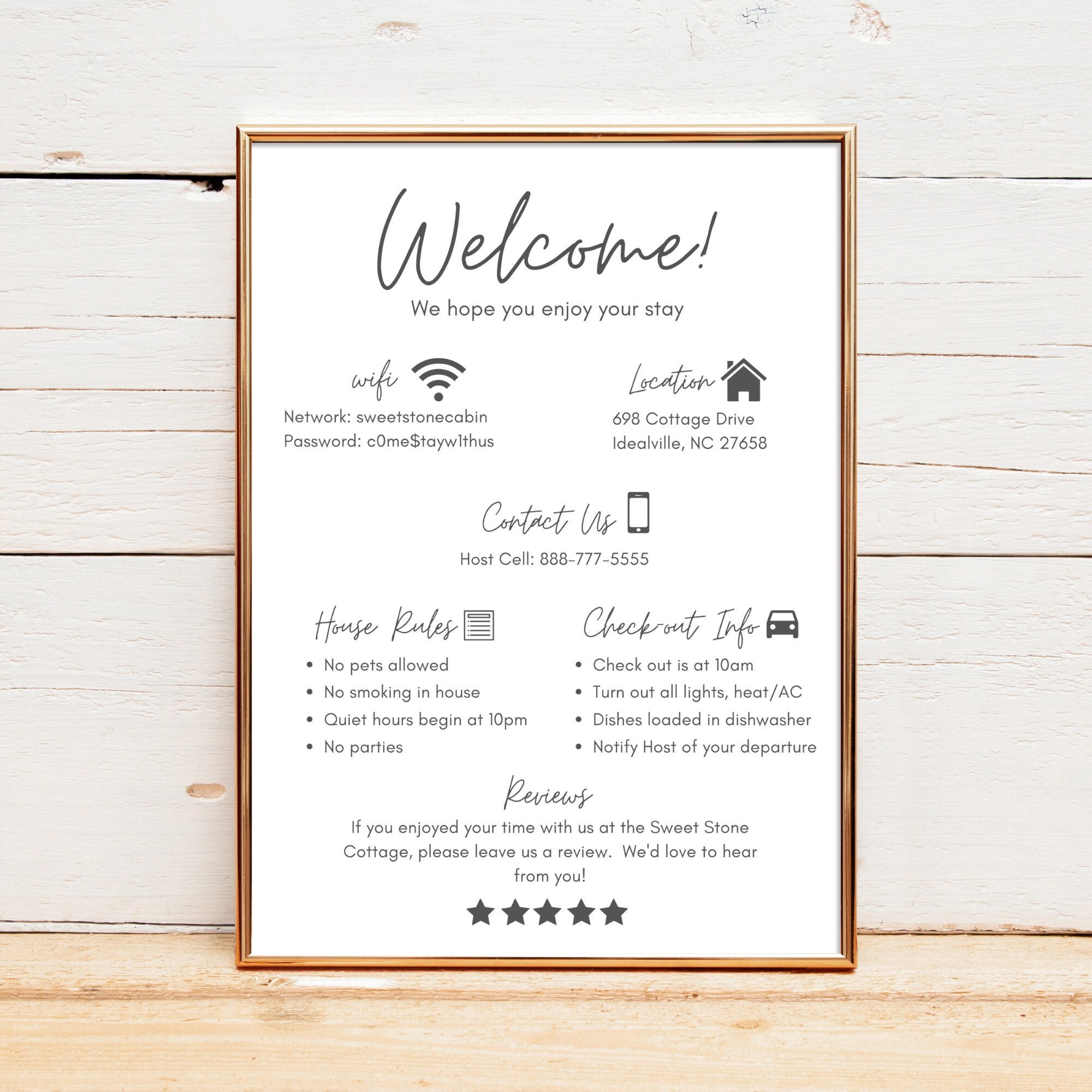 Airbnb Sign, Vacation Rental Printable, Editable Template