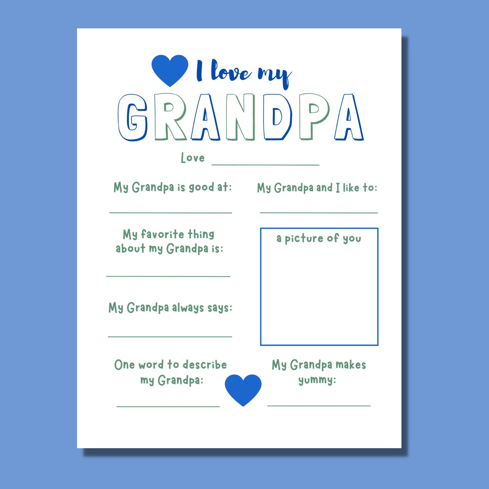 I Love My Grandpa Printable Grandparent's Day - Etsy