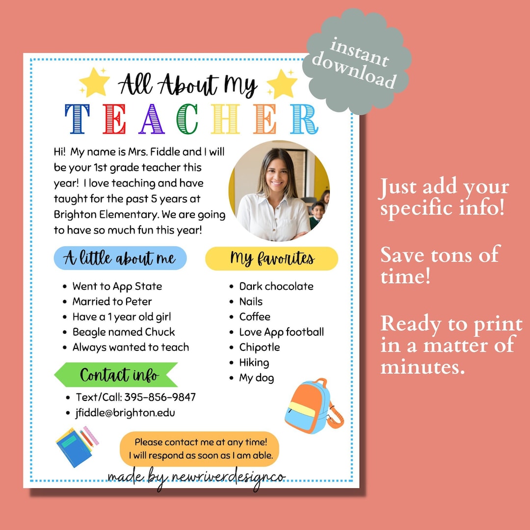 Meet the Teacher Editable Template, All About My Teacher Printable ...