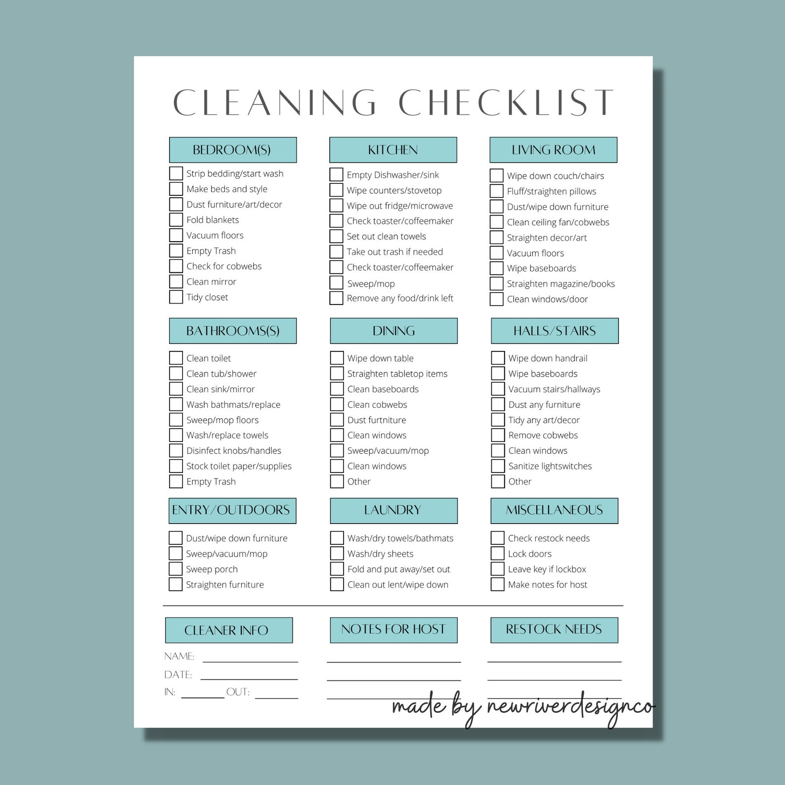 Editable Cleaning Checklist Vacation Rental Cleaning - Etsy