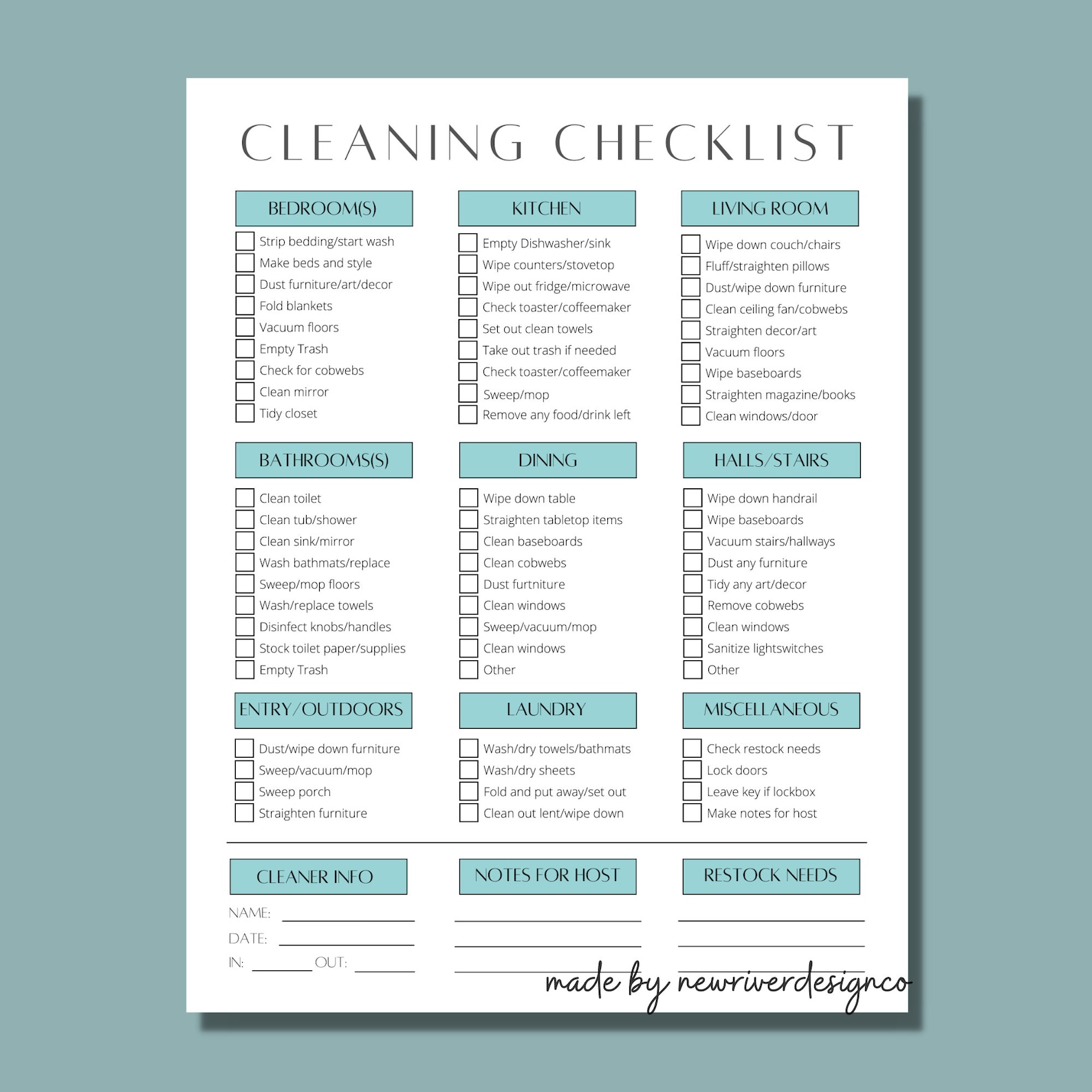 Editable Cleaning Checklist Vacation Rental Cleaning - Etsy