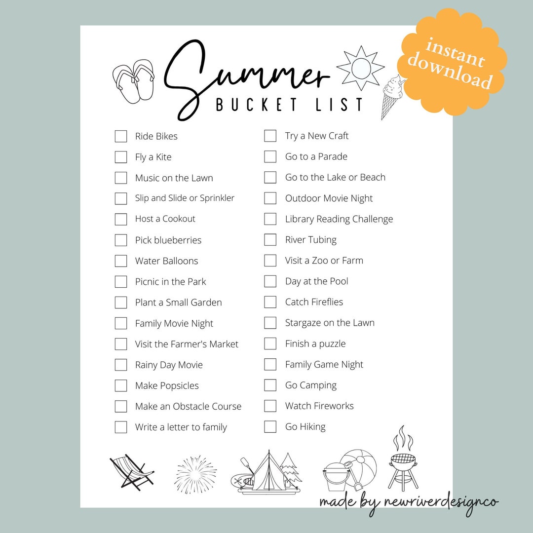 Summer Bucket List Fillable Bucket List Summer Checklist - Etsy