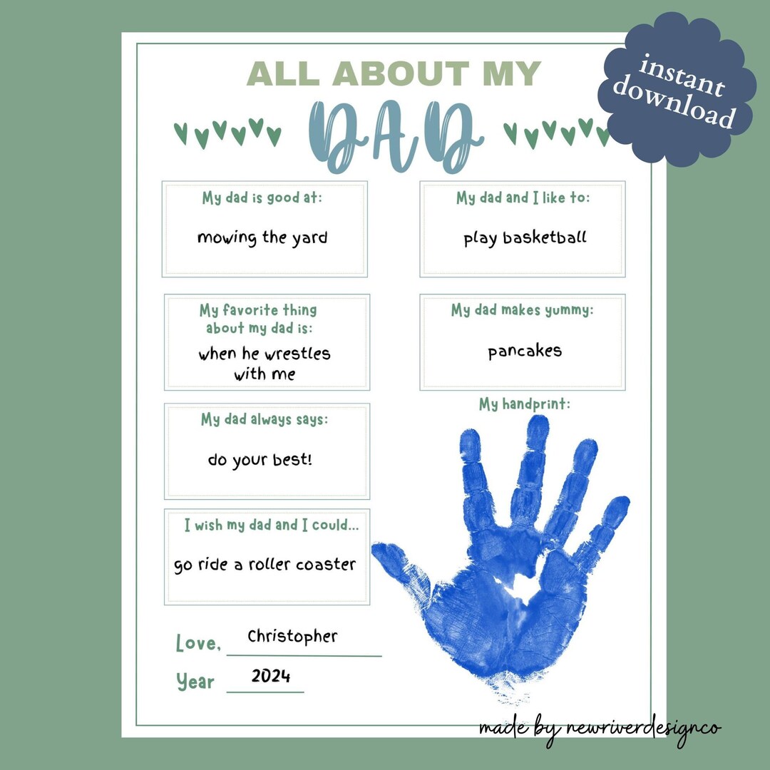 Father's Day Handprint Art: All About My Dad Printable (digital ...