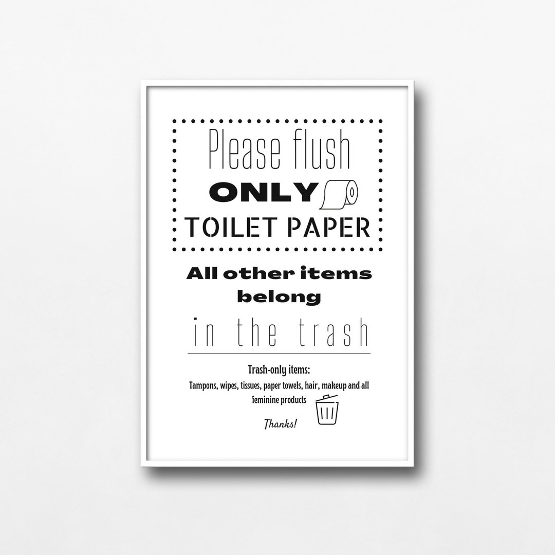 Septic System Sign, Toilet Paper Sign, Do Not Flush Tampons, Bathroom