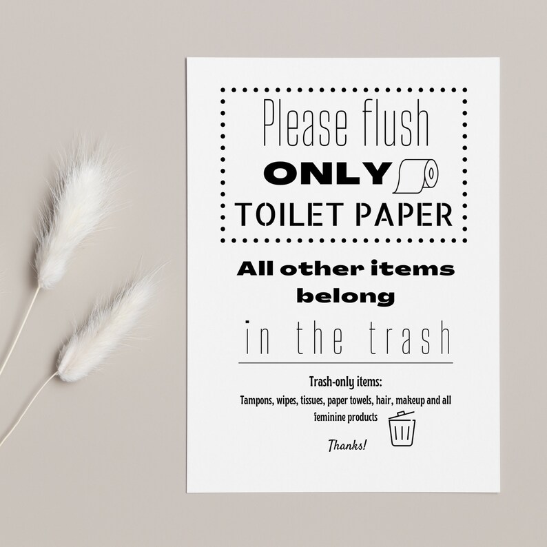 Septic System Sign Toilet Paper Sign Do Not Flush Tampons Etsy