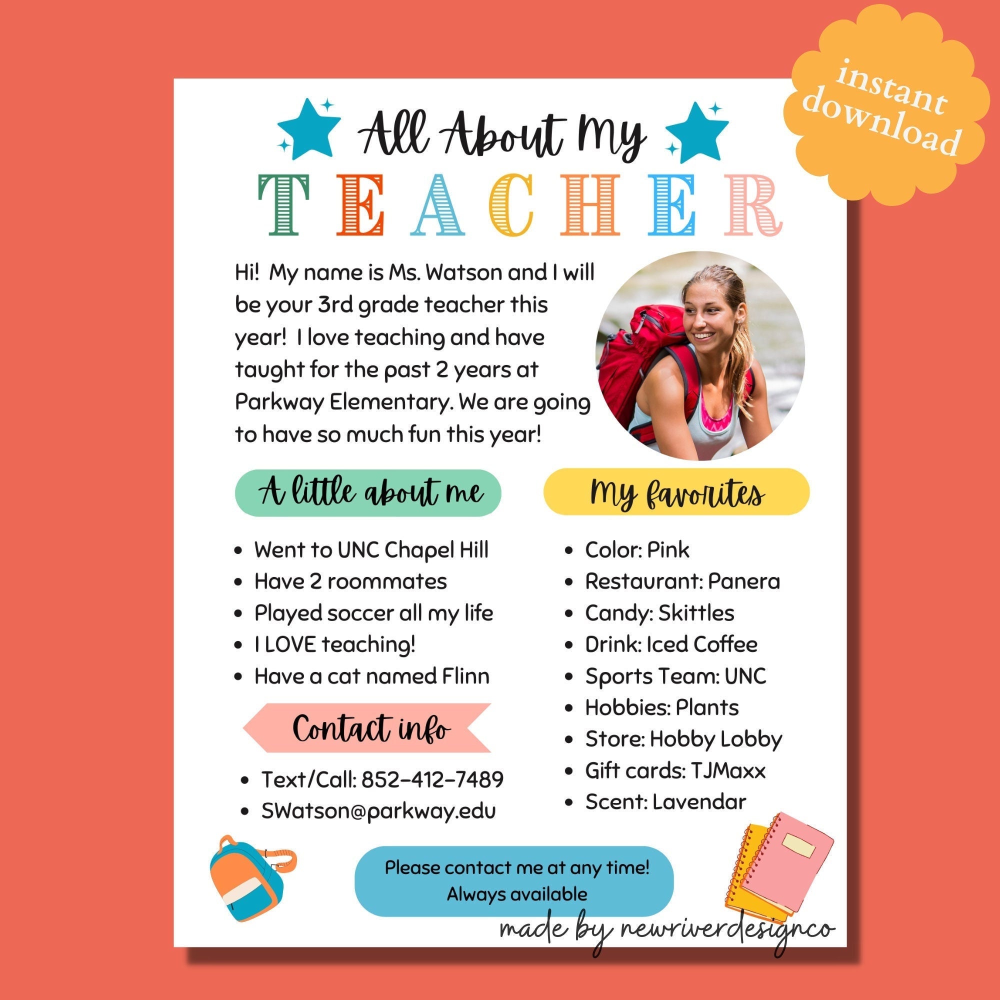 All About My Teacher Template Meet the Teacher Printable Get - Etsy