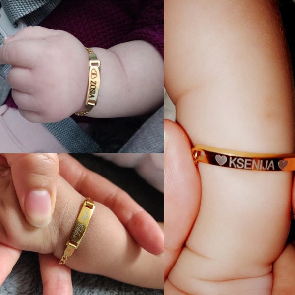 Nuevo Pulsera personalizada de acero inoxidable para niños pequeños y bebés, cualquier nombre