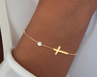 New Beautiful Girls Womens Cross Ultra thin Stainless Steel Link Bracelet Gift