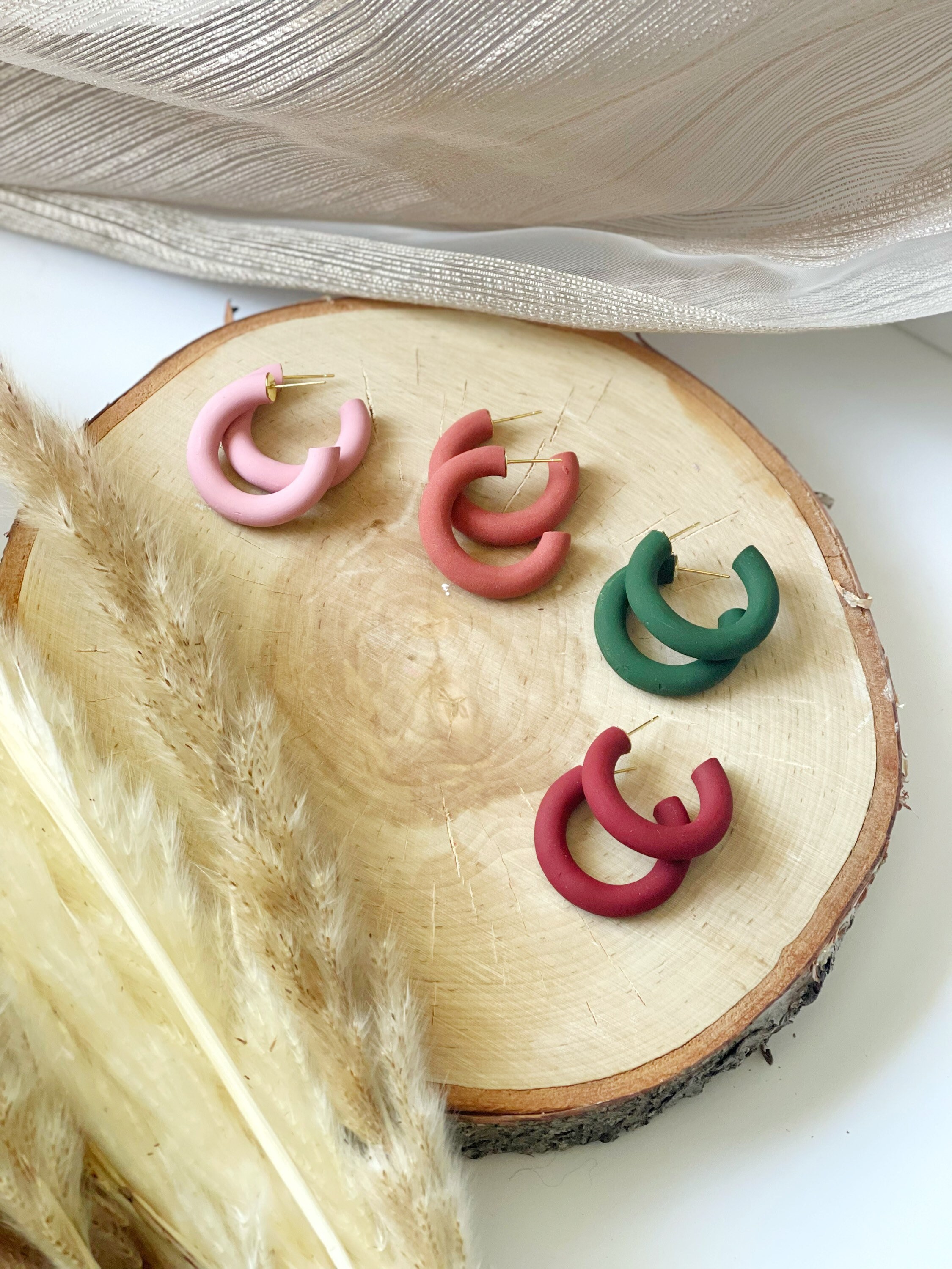 Jewel Tone Clay Hoop Earrings // 1 Inch Clay Hoop Earrings // Statement Hoop Earrings // Chunky Hoop Earrings // Clay Hoops