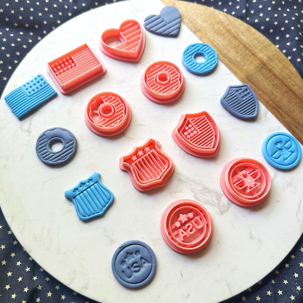 4th of July Clay Cutter, Donuts USA Flag, Shield of Independence Polymer Clay Cutter, Festive Coins Cutter, USA Flag Pack cutters