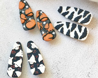 Polymer Clay Halloween Hair Clip: Pumpkin, Bat, Ghost Barrettes