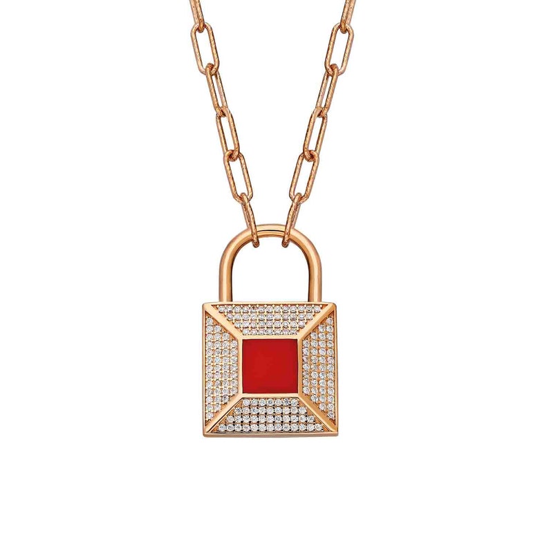 Square Viscential Lock Silver Pendant Stone Belly Mineli-