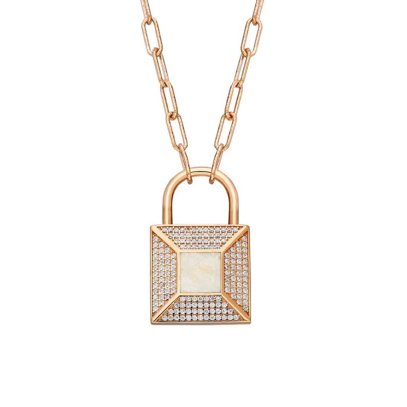Square Viscential Lock Silver Pendant Stone Belly Mineli-