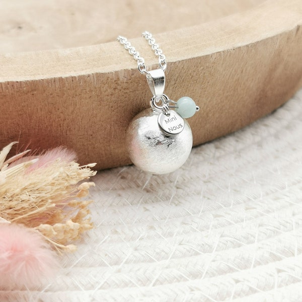 Brushed Silver pregnancy bola pendant and fine stone of your choice