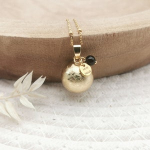 Brushed Gold pregnancy bola with pendant and fine stone image 1