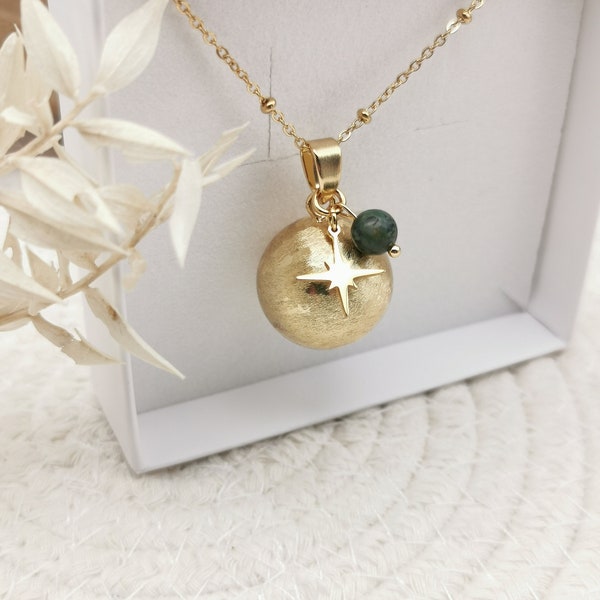 Brushed Gold pregnancy bola with pendant and fine stone