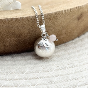 Brushed Silver pregnancy bola pendant and fine stone of your choice