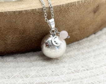 Brushed Silver pregnancy bola pendant and fine stone of your choice