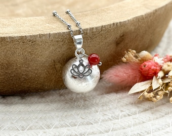 Silver pregnancy bola with Lotus Flower and Fine Stone