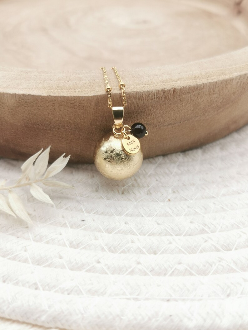 Brushed Gold pregnancy bola with pendant and fine stone image 1