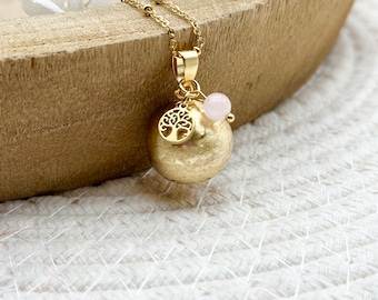 Brushed Gold pregnancy bola with pendant and fine stone