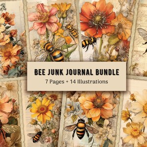 Vintage Bee Junk Journal Pager, Printable Junk Journal Paper, Digital Collage Sheet