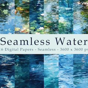 16 Seamless Water Patterns, Pond digital paper, Ocean junk journal, lake scrapbook paper, printable paper water design