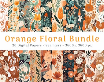Patrón floral naranja sin costuras, papel digital floral, estampados florales, fondo de flores, álbum de recortes de flores, patrón floral, sublimación