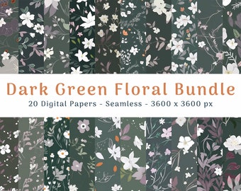 Dark Green Floral Seamless Pattern, Floral Digital Paper, Floral Prints, Flowers Background, Flowers Scrapbook, Floral pattern, Sublimation