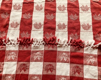 Red and White Vintage Woven Tablecloth