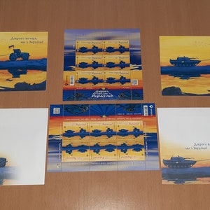 Selos postais da Ucrânia M+F (conjunto completo em um lote)/Envelope/Cartão postal/selos dois tipos “Boa noite. Somos da Ucrânia!” ORIGINAL!