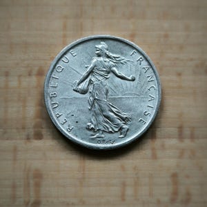France 5 francs 1960 old silver coin, silver 835, Rare!