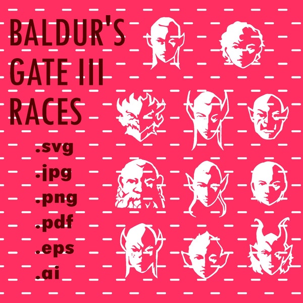 Baldur's Gate 3 MMORPG game races characters online game vector digital illustration download cut sticker shirt mug svg jpg png ai eps pdf