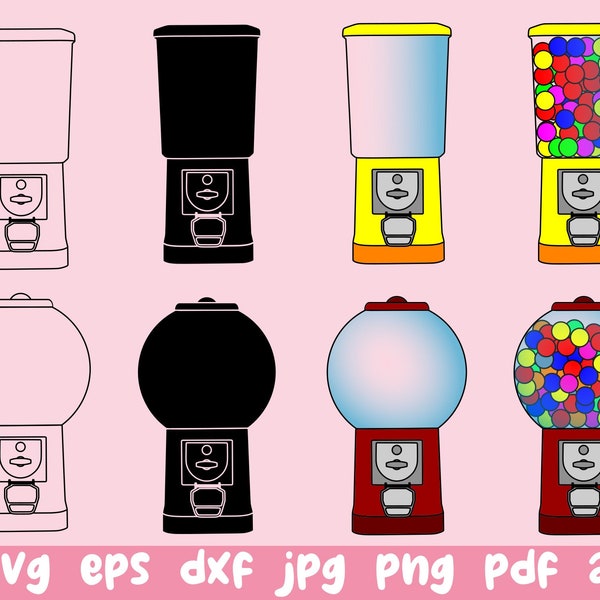 Gumball Machine Vector SVG Illustration, Gumball Machine Outline, SIlhouette, Cricut, Sticker, Party, Dxf Eps Svg Png Jpg Pdf Ai