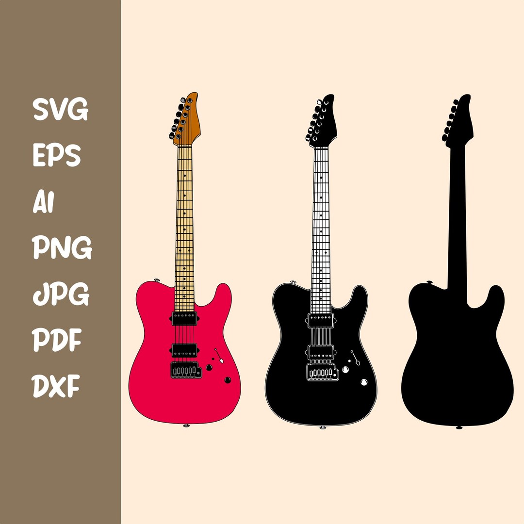 Electric Guitar Clipart SVG, Music Instrument Silhouette, Rock & Roll