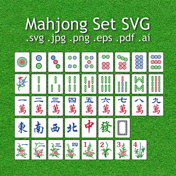 Mahjong Set SVG digital download png pdf ai jpg eps printable board game chinese mah jong cut file