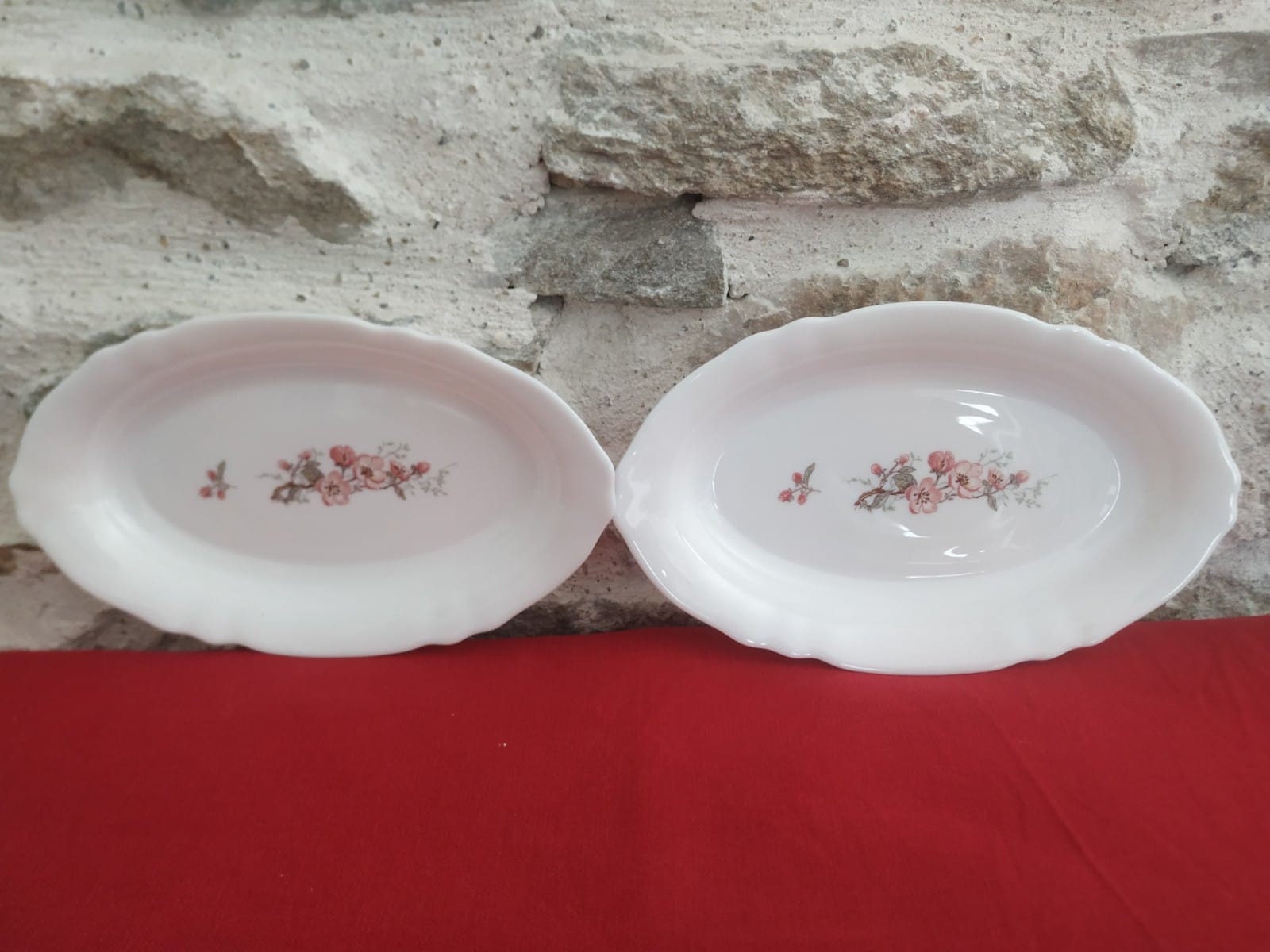 Lot de 2 Plats Ovale Fleuri Rose