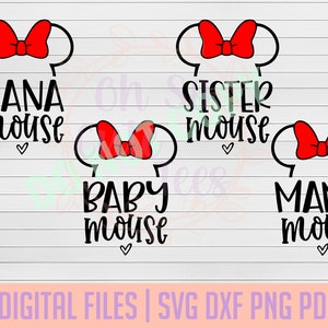 Mouse BUNDLE DIGITAL DOWNLOAD svg, dxf, png, pdf, family, nana mouse, mama mouse, baby mouse, sister mouse