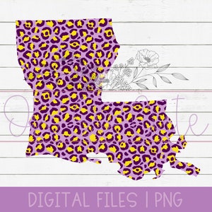 Louisiana, state of louisiana, purple and gold leopard, leopard, digital download PNG