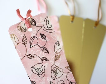 Up-cycled pink roses and gold bookmarks | vintage eco friendly | help reduce waste | Mothers Day Gift